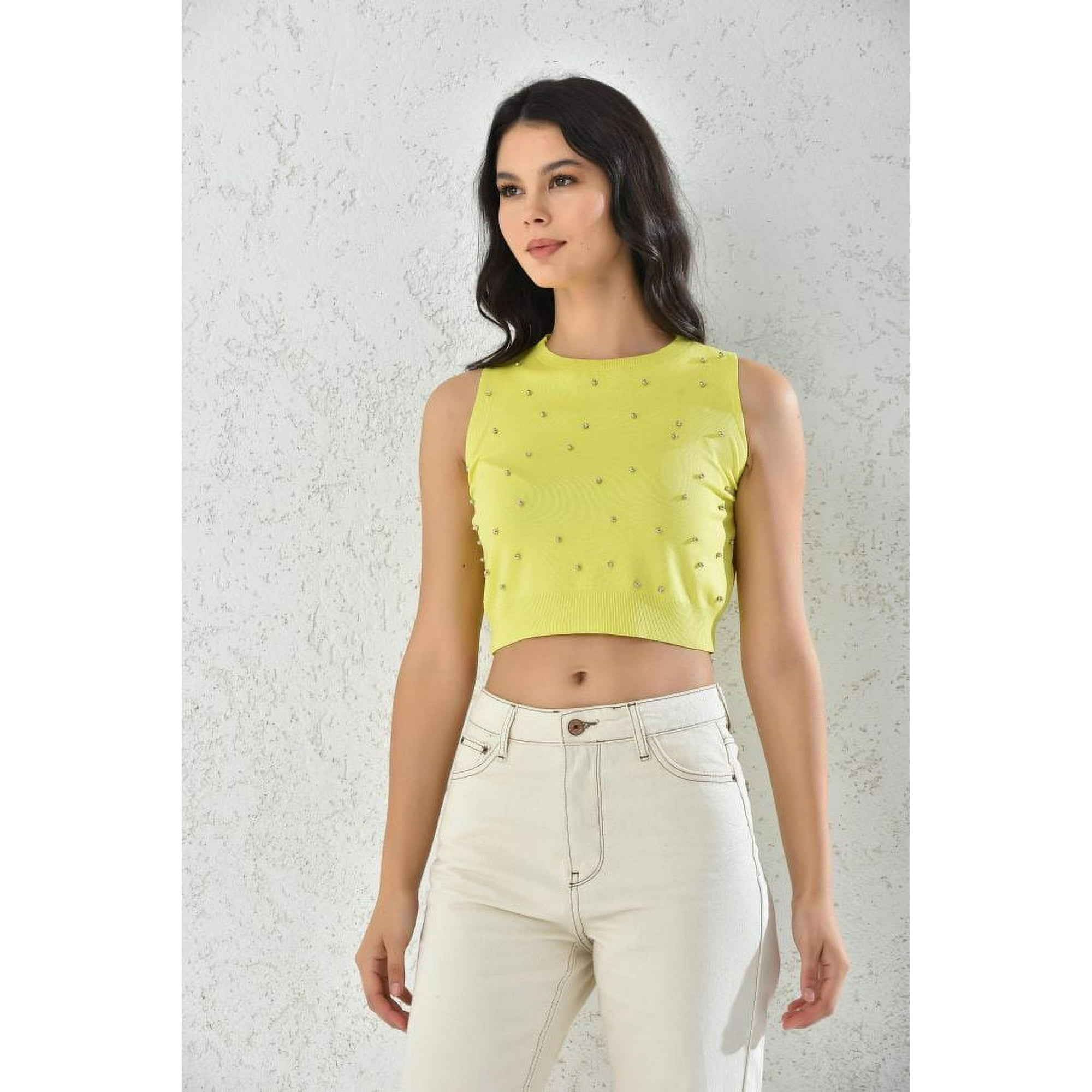 Home Fashion - Polera Mujer Crop Amarilla Cuello Alto Talla S