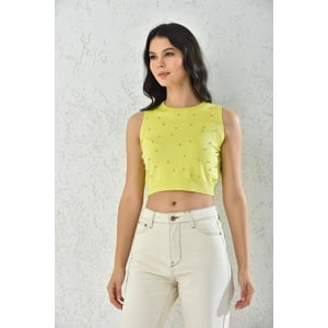Home Fashion - Polera Mujer Crop Amarilla Cuello Alto Talla S