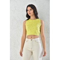Home Fashion - Polera Mujer Crop Amarilla Cuello Alto Talla S