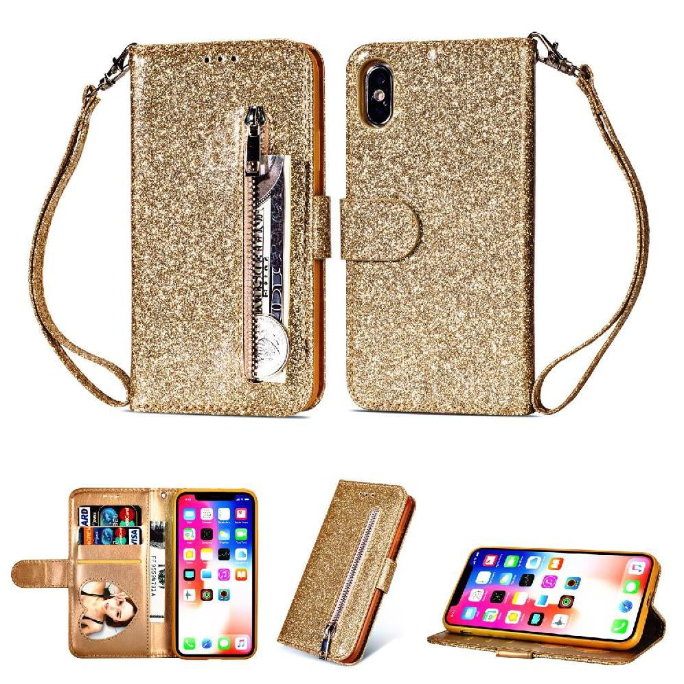 Funda Para Foxdock Elegante Funda Iphone X/iphone Xs Glitter Con Cremallera-ideal Para El Uso Diario
