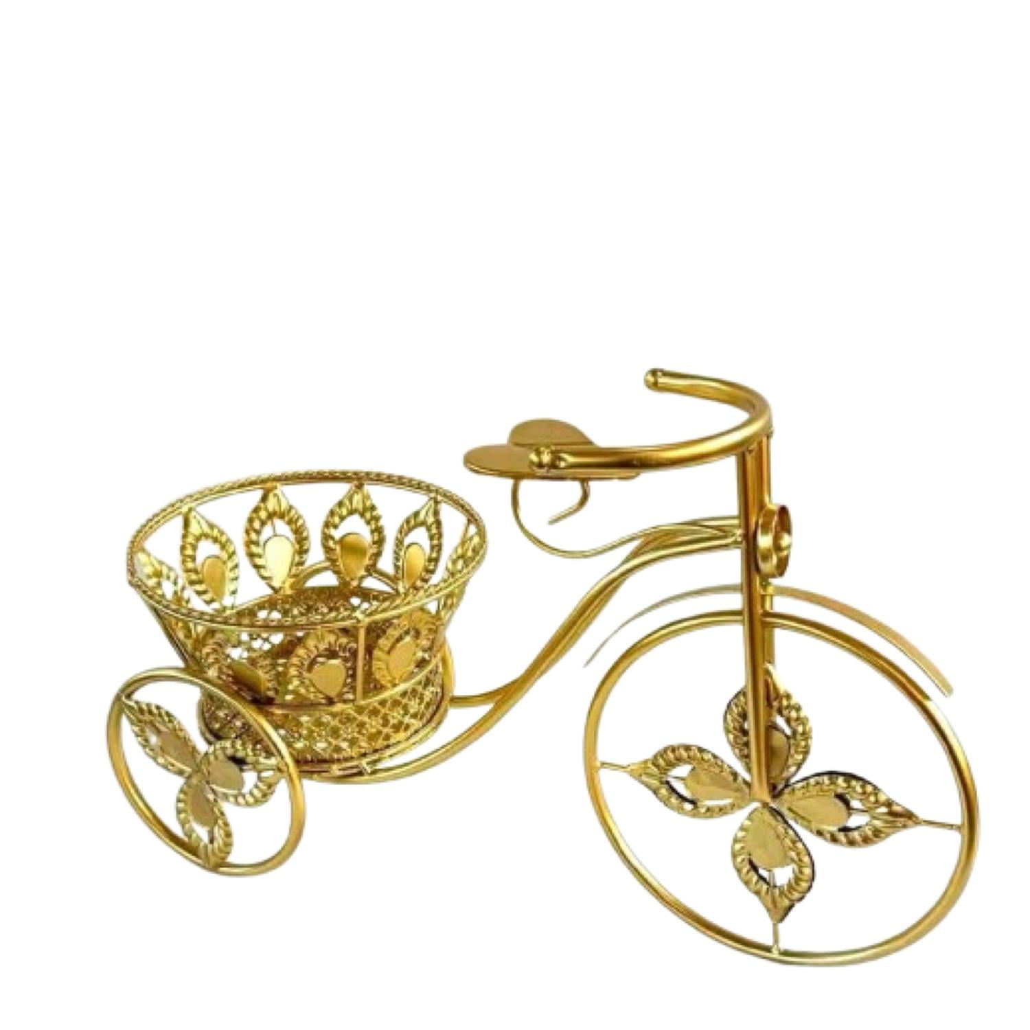 Genérico - Macetero Tipo Bicicleta Metal Dorado 45 Cm