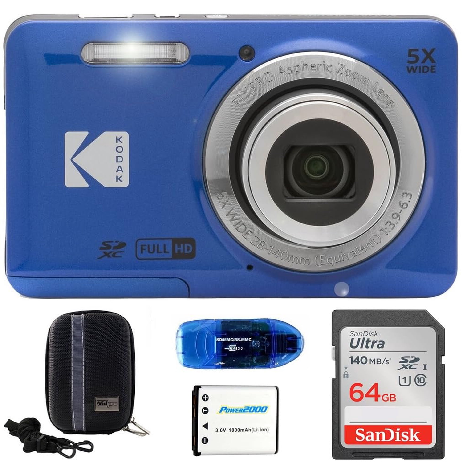 Cámara digital KODAK Pixpro FZ55 con tarjeta de memoria SDXC de 64