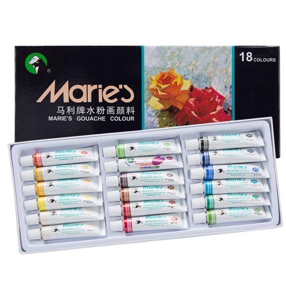 Juego de 18 colores de pintura gouache en tubos de 12 ml