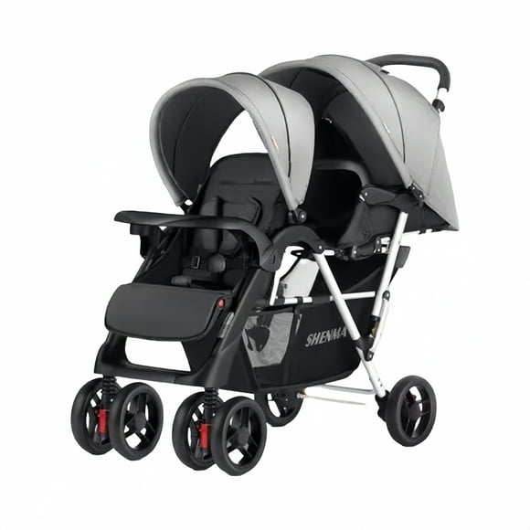Coche Doble Duo Reclinable Plegable Premium Gris By LuBabycas