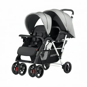 Coche Doble Duo Reclinable Plegable Premium Gris By Lubabycas