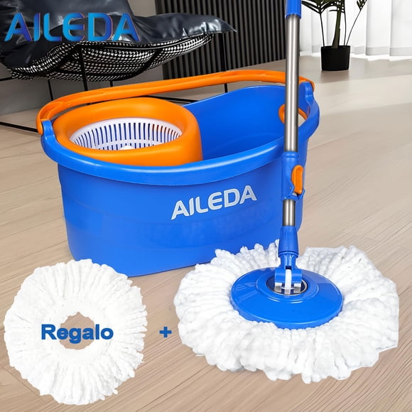 Mopa giratoria con balde centrifugador Aileda 360 azul, trapeador spin mop con 2 repuestos para pisos