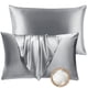 thumbnail image 1 of Set de 2 almohadas BHZ King con fundas de satén gris de plumón de ganso, 1 of 9