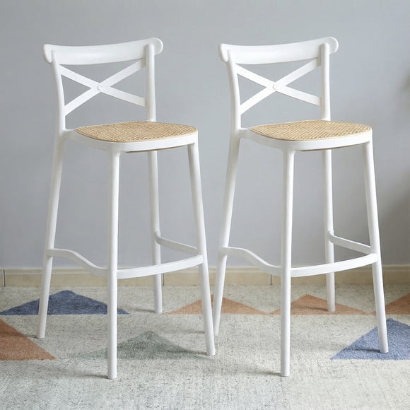 Pack 2 Taburete Piso Bar O Terraza Apilable 76cm Crossback Danubio Venhoouse Blanco