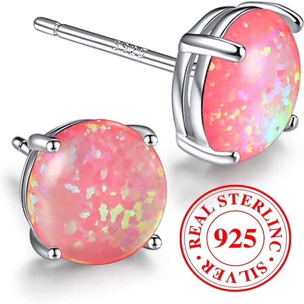Hypoallergenic Sterling Silver Opal Earrings for Women - 7.5mm Round Lalima Gem Earrings with Gift Box