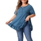 thumbnail image 1 of Blusas con volante en el dobladillo, cuello en V con botones, mangas cortas, talla grande para mujeres de Agnes Orinda, talla 2X, azul, 1 of 6