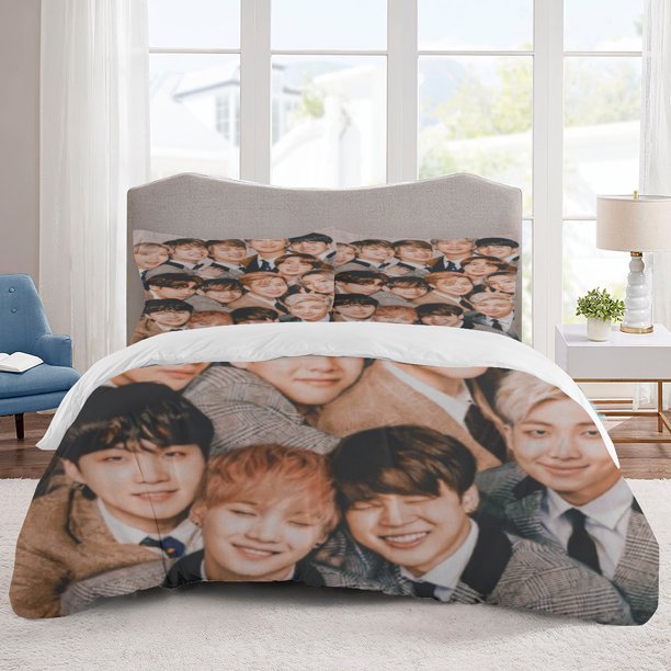 BTS Bedding Sets Cartoon Duvet Cover Lightweight 3 Piece Bet Sets for Kids Boys Girls