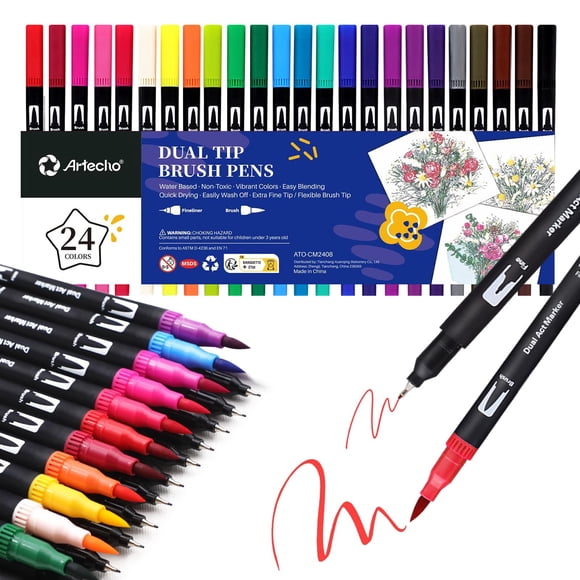 Rotuladores Artecho, 24 colores, doble punta, para libros de colorear para adultos