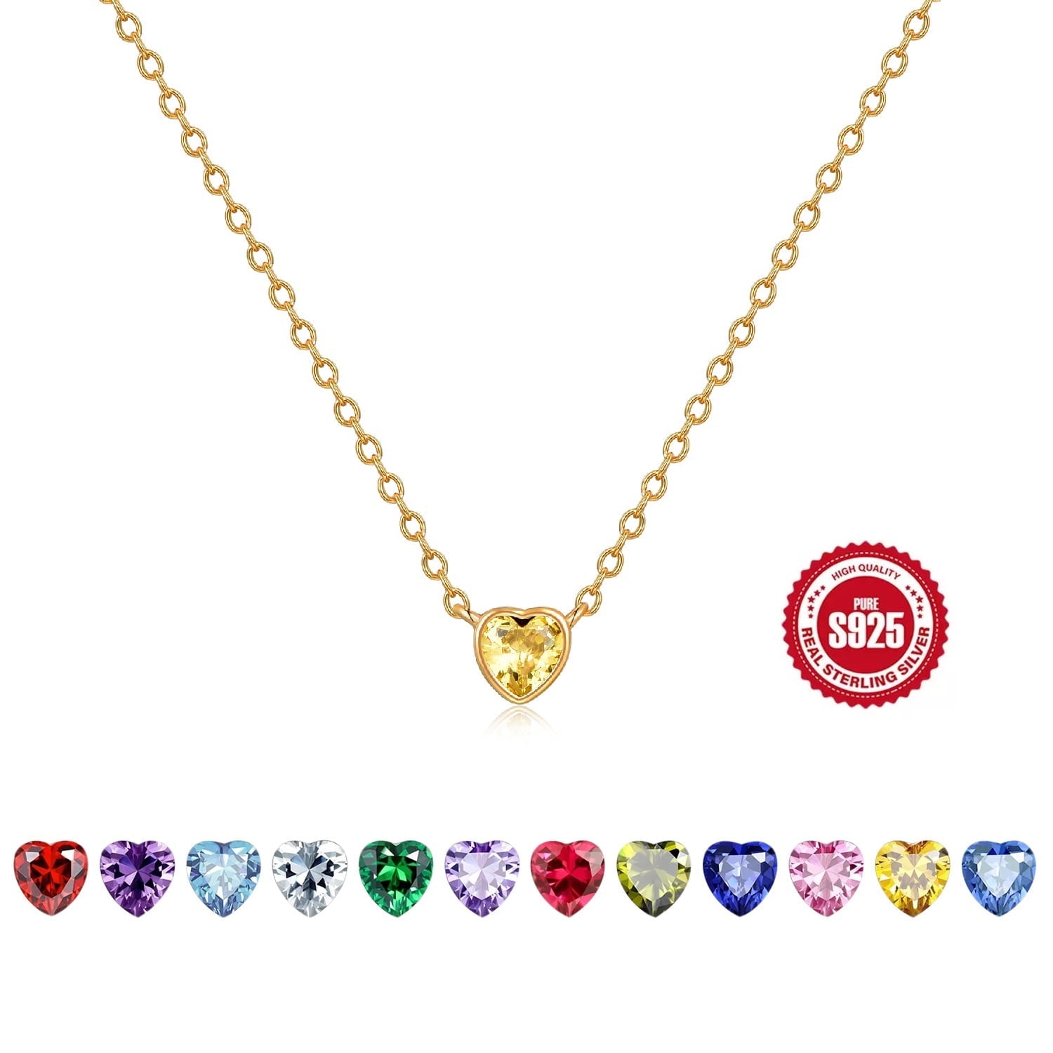 Collar Heshpaws S925 Sterling Silver Pink Diamond Corazón Rosa Con Caja De Regalo