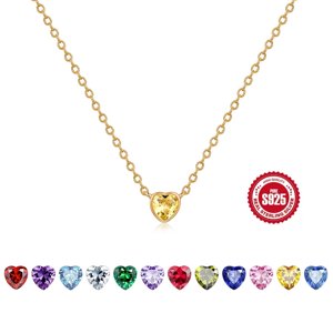 Collar Heshpaws S925 Sterling Silver Pink Diamond Corazón Rosa Con Caja De Regalo