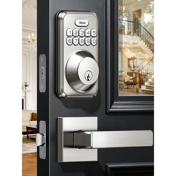 Veise DK01B Keyless Entry Deadbolt Lock with Handle Set, Satin Nickel