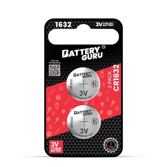 Batería Battery Guru CR1632 3V para Llave de Auto Paquete de 2