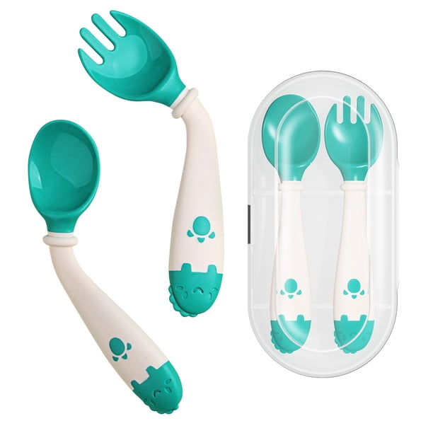Baby Learn To Eat Training Spoon Twist Elbow Fork Spoon Set Baby Food Supplement Spoon Curved Children's Tableware