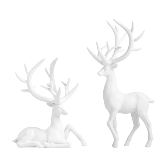 Par de estatuas de resina de alce, esculturas de renos, decoración del Día de San Valentín, figuras de animales, figuras de ciervos para estantería y Blanco