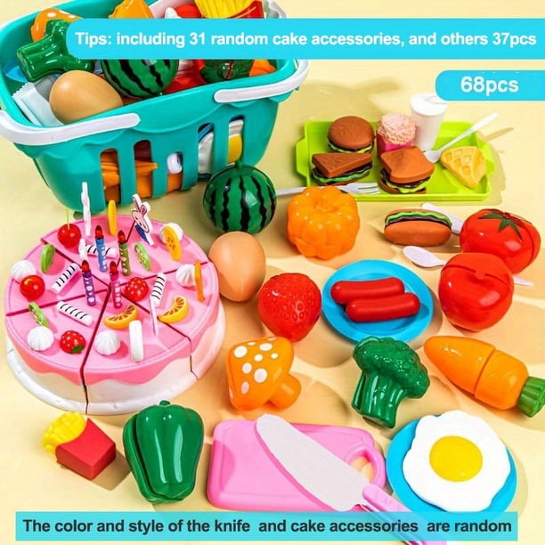 Cutting Play Food Set For Kids Kitchen Toys, Food Cutting Toys, Fruits And Vegetables With Storage Basket Fake Food Pretend Play Kitchen Accessories Toys, For Toddlers Boys Girls Xmas Gifts