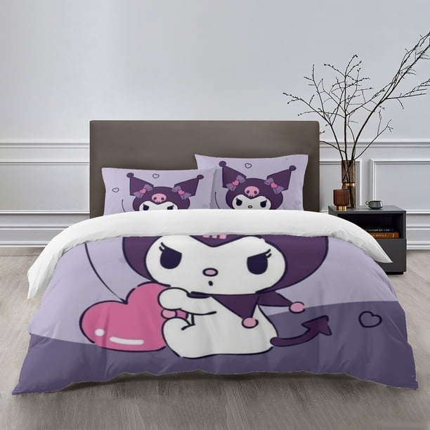 Kuromi Bedding Sets Bed Cartoon Duvet Cover Lightweight 3 Piece Bet Sets for Kids Boys Girls