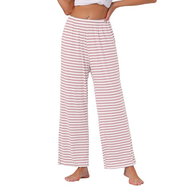 INSPIRE CHIC Pantalones de Pijama de Algodón para Mujer Suaves y Transpirables para Descansar y Dormir con Bolsillos y Cintura Elástica XL Rayas Rosadas