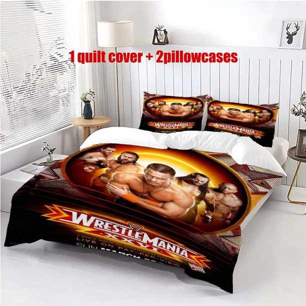3pcs WWE WrestleMania 26 Superstar Poster Theme Printed Bedding Set Soft Cover and 2 Pillowcases