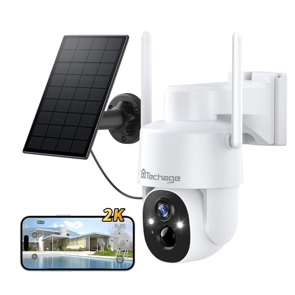 Cámara de seguridad solar Techage 2K con foco, conversación bidireccional