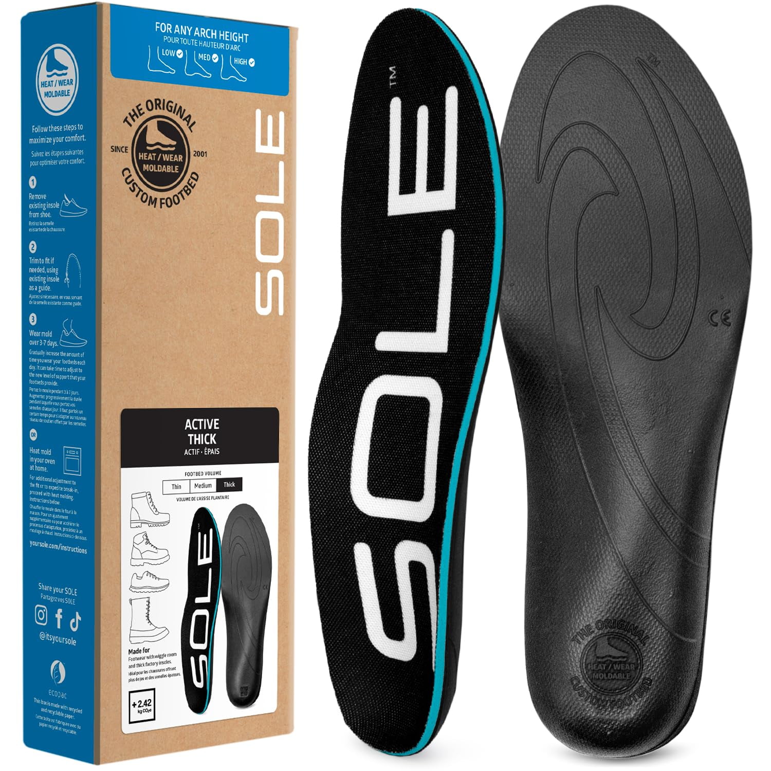 Plantillas Para Zapatos Sole Active, Con Soporte Ortopédico Grueso Para El Arco, 1 Par