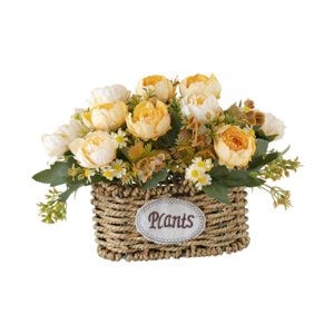 Bothyi - Flores Artificiales Con Cesta, Elegante Adorno Para Dormitorio, Sala De Estar, Hogar, Color Amarillo