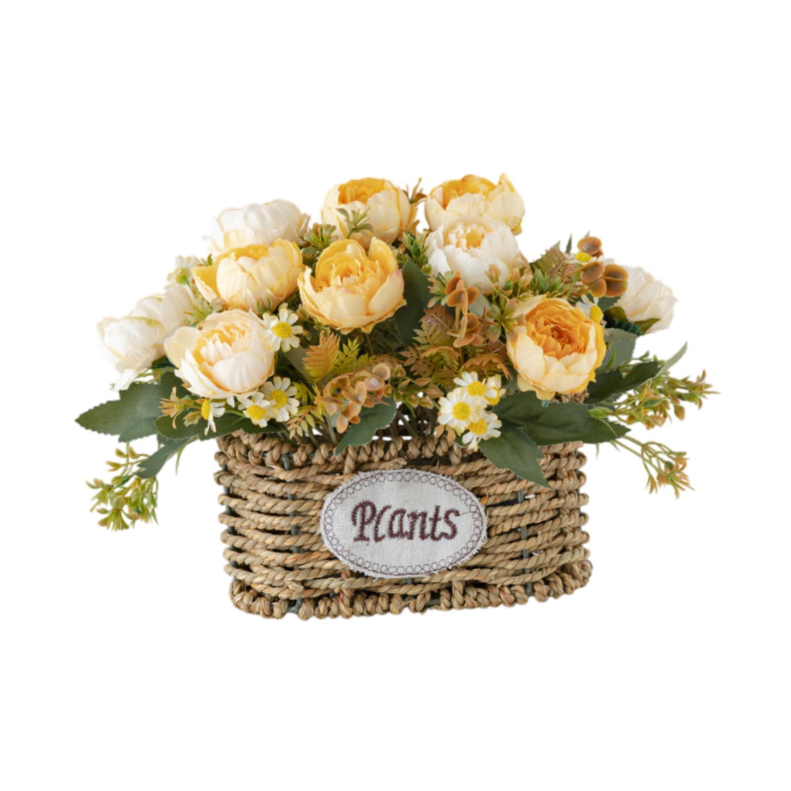 Bothyi - Flores Artificiales Con Cesta, Elegante Adorno Para Dormitorio, Sala De Estar, Hogar, Color Amarillo