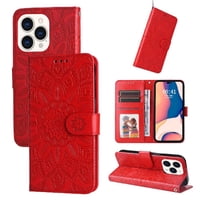 Funda Tipo Cartera Foxdock Para Iphone 14 Pro , Diseño Girasol En Relieve, Cuero Pu, Cierre Magnético, Soporte Y Tarjetero