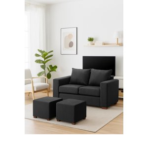 Dkora - Sofá Cedric 2 Cuerpos + 2 Pouf Marengo