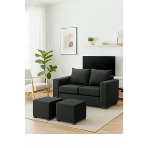 Dkora - Sofá Cedric 2 Cuerpos + 2 Pouf Marengo