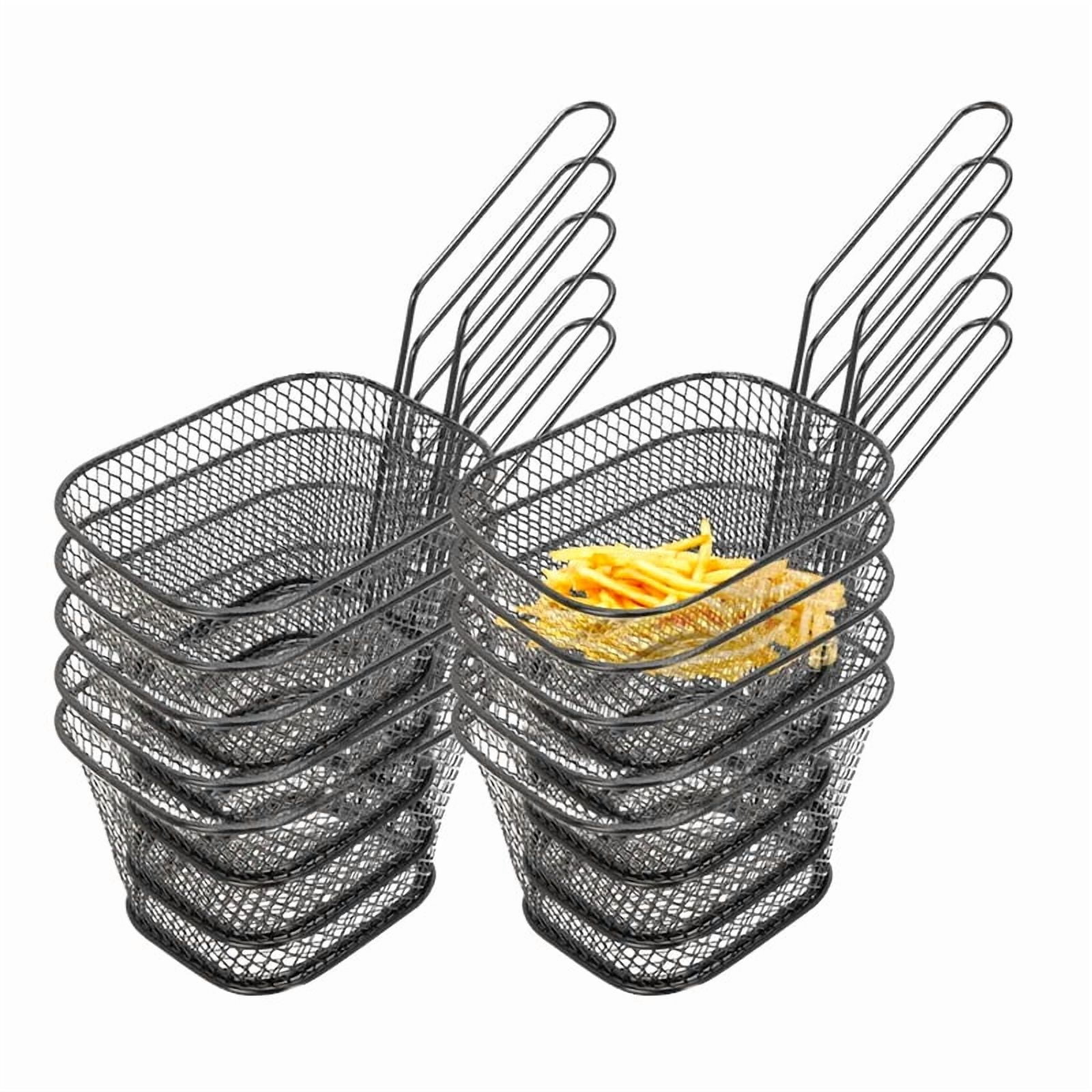 Wakeshome - Set 10 Mini Cestas Cuadradas Canastos Para Freír Soporte Para Papas Fritas De Acero Inoxidable