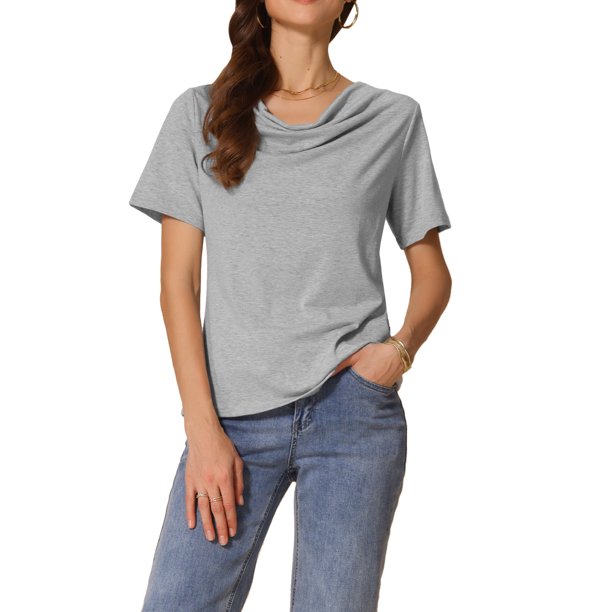 INSPIRE CHIC Top Casual Elástico de Manga Corta con Cuello de Cisne para Mujer 2XL Gris