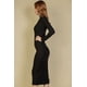 thumbnail image 4 of Vestido Midi Ajustado De Manga Larga Con Cuello Alto Y Canalé, 4 of 5