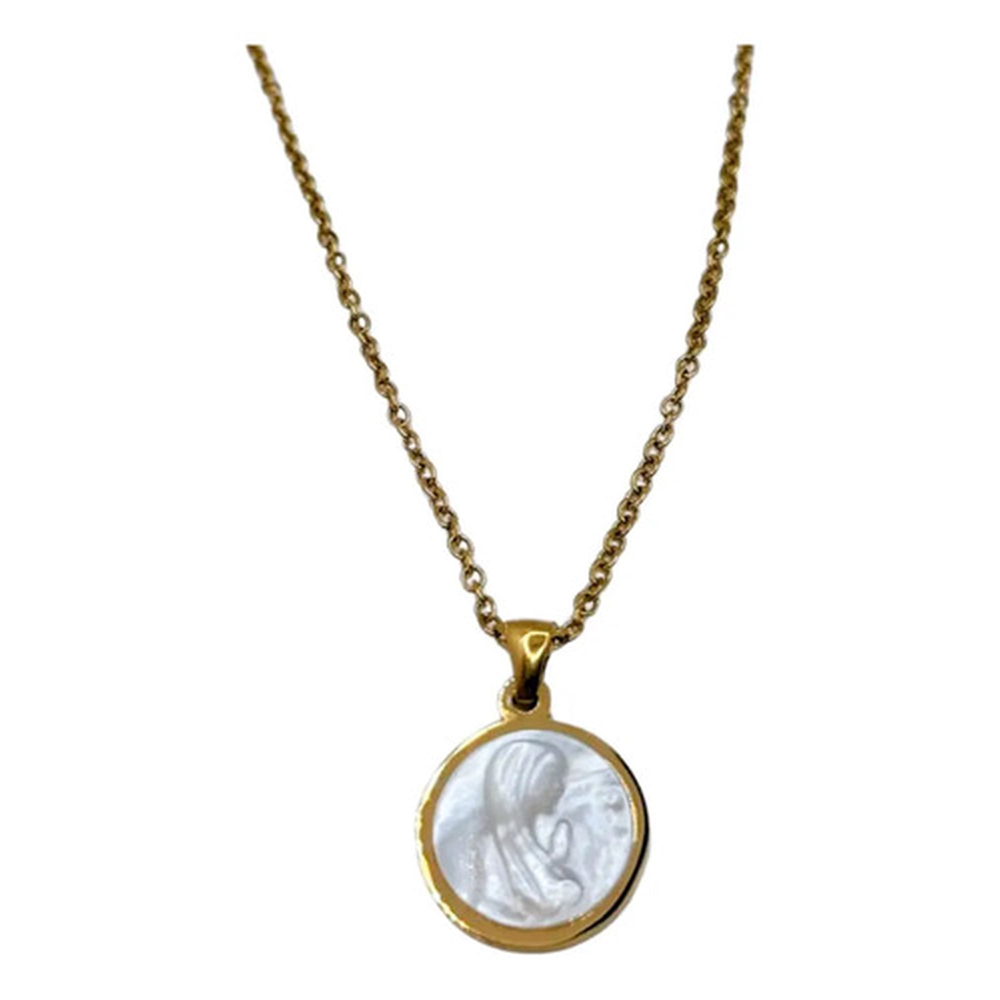 Marca - Collar Virgen Maria, Conchaperla, Acero Inoxidable, Regalo D Dorado