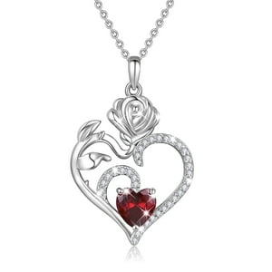 Collar Heshpaws 925 Sterling Silver Birthstone Rose Flower Heart Pendant 18+2""