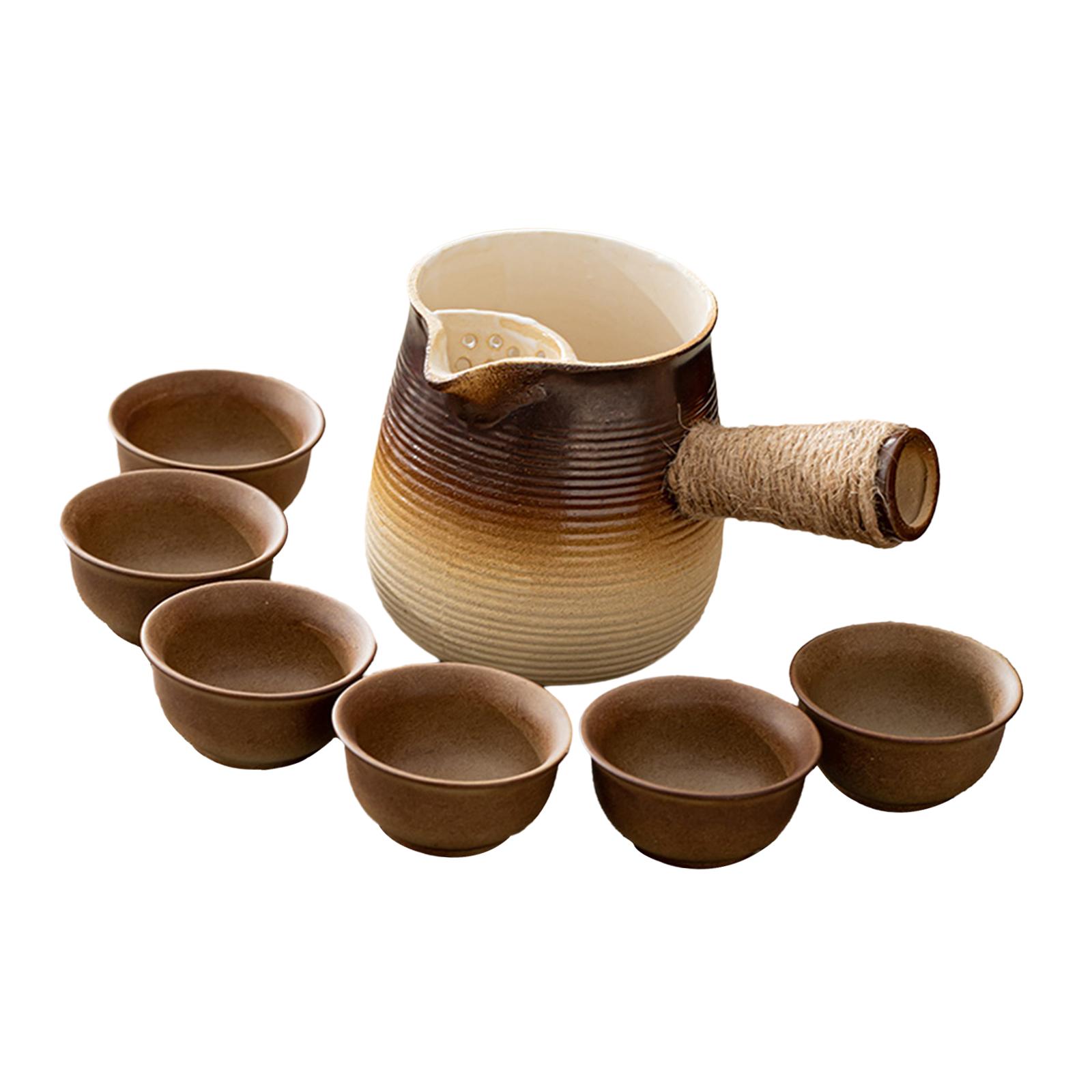 Magideal - Tetera Y Tazas De Cerámica Con Asa Lateral Con Filtro De Té, Infusor De Té Para Restaurante, Agua Caliente Hirviendo, Hogar, Senderismo, Picnic , Marrón