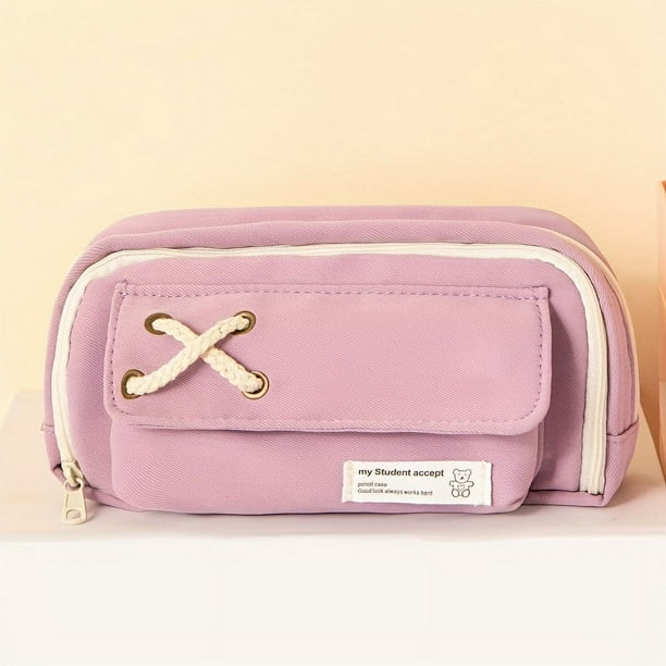 1pc Simple Three-layer Large Capacity Pencil Bag Student School Supplies Storage Bag Large Opening Soft Cloth Pencil Case With Mesh Bag Boys Girls Cute Stationery Bag Prize Gifts
