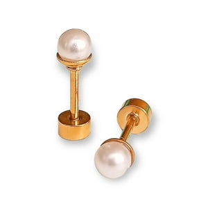Elbauldejuma - Aros Perlas Tuerca Tapa De Seguridad Chapados En Oro 18Kl 4Mm
