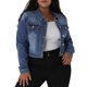 thumbnail image 1 of Agnes Orinda Chaqueta de Mezclilla Recortada de Moda con Botones y Cuello Abierto para Mujer de Talla Grande para Escuela o Universidad 4X Azul, 1 of 8