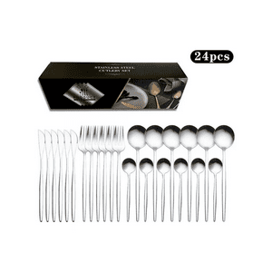 Importclick - Set 24 Piezas Cubiertos Acero Inoxidable Color Plateado
