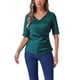 thumbnail image 1 of Blusa de satén INSPIRE CHIC para mujer con cuello en V, manga corta, fruncido y lazo en la espalda para oficina casual XS Azul Verde, 1 of 6