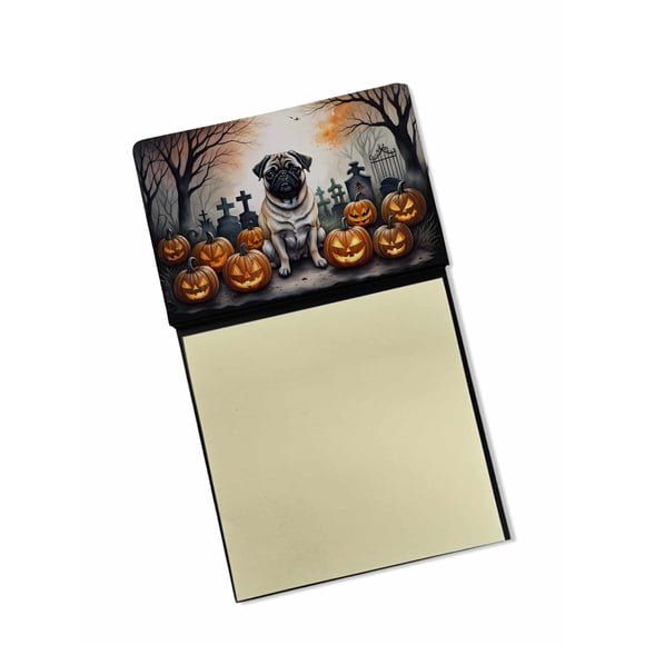 Dispensador recargable con soporte para notas adhesivas Fawn Pug Halloween