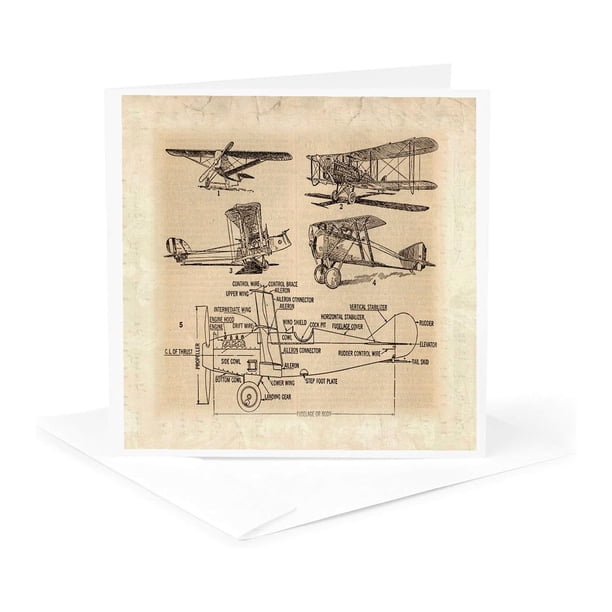 Tarjeta de felicitación 3D Rose vintage de principios del siglo XX con boceto de aviones