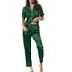 thumbnail image 2 of INSPIRE CHIC Conjunto de Pijama de Satén para Mujer de Manga Corta con Botones, Detalle de Ribete y Cintura Elástica, Conjunto de Descanso M Verde Oscuro, 2 of 6