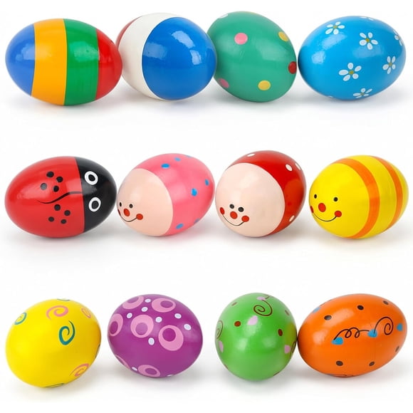 Maracas Huevo de Madera POPLAY, 12 Unidades, 5 × 5 × 7,6 cm, para Niños