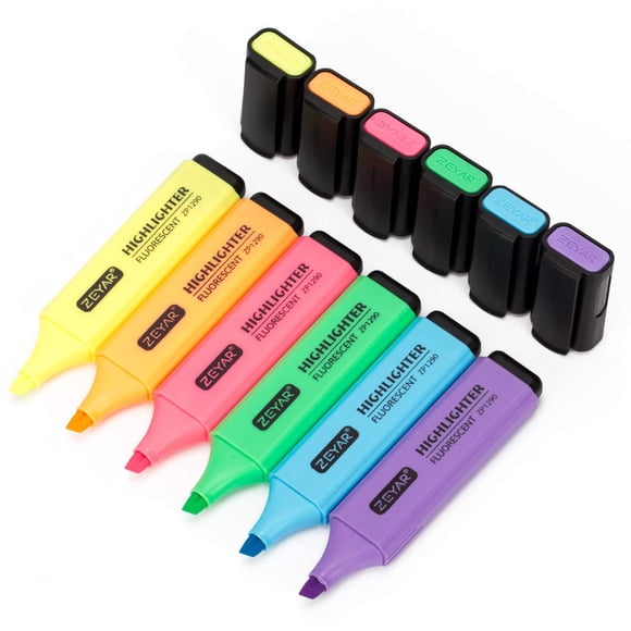 Rotulador resaltador ZEYAR con punta cincelada a base de agua, 6 colores