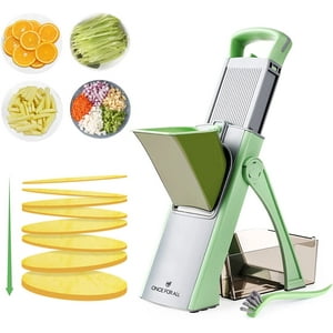 Mandolina Once For All Cortadora De Alimentos Segura, Cortador De Verduras Ajustable De Acero Inoxidable, Verde
